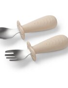BabyOno Be Active Stainless Steel Spoon and Fork tacâmuri pentru copii Beige 12m+ 2 buc