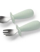 BabyOno Be Active Stainless Steel Spoon and Fork tacâmuri pentru copii Mint 12m+ 2 buc