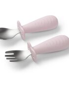 BabyOno Be Active Stainless Steel Spoon and Fork tacâmuri pentru copii Pink 12m+ 2 buc