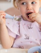 BabyOno Be Active Stainless Steel Spoon and Fork tacâmuri pentru copii Pink 12m+ 2 buc