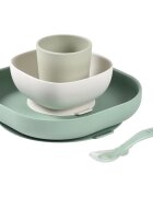 Beaba 4-Piece Silicone Dinner Set serviciu de masă pentru copii Sage Green / Misty Green 4 buc