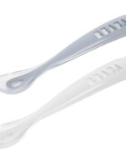Beaba Silicone Spoon Set linguriță cu sac Pebble / Cloud Blue 2 buc