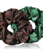 BrushArt Hair Large satin scrunchie set Elastice pentru par Brown & Green