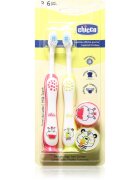 Chicco Toothbrush Set 3-6 y+ periuță de dinți pentru copii cu suport Hippo-Panda