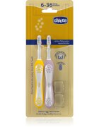 Chicco Toothbrush Set 6-36m periuta de dinti pentru copii Lilac-Mustard 6-36m 2 buc
