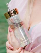 Crystallove Clear Quartz Straw Water Bottle sticlă pentru apă cu pai Hologram 400 ml
