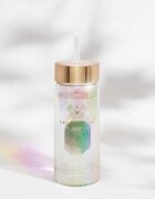 Crystallove Clear Quartz Straw Water Bottle sticlă pentru apă cu pai Hologram - Amethyst 400 ml