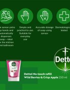 Dettol Energise Liquid Hand Wash Wild Berries & Crisp Apple rezervă pentru dozator de săpun cu senzori fără atingere 250 ml