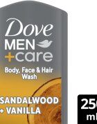Dove Men+Care Sandalwood&Vanilla gel de duș pentru față corp și păr pentru bărbați 250 ml