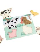 eliNeli Touching Puzzle Farm jucărie interactivă cu piese care se pot insera din lemn 12m+ 5 buc