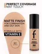 flormar Perfect Coverage Mat Touch Foundation machiaj cu efect matifiant pentru piele mixta spre grasa culoare 301 Soft Beige 30 ml