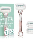 Gillette Venus Deluxe Smooth Sensitive Aparat de ras + rezervă lame RoseGold 3 buc