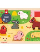 Janod Chunky Farm Puzzle jucărie interactivă cu piese care se pot insera 18m+ 7 buc