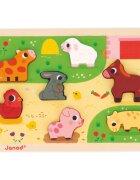 Janod Chunky Farm Puzzle jucărie interactivă cu piese care se pot insera 18m+ 7 buc