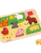 Janod Chunky Farm Puzzle jucărie interactivă cu piese care se pot insera 18m+ 7 buc