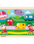 Janod Chunky Puzzle Vehicles jucărie interactivă cu piese care se pot insera 18m+ 7 buc