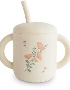 Mushie Silicone Training Cup Pink Flowers ceasca cu pai 1 buc