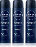 Nivea MEN Deep Black Carbon Darkwood spray anti-perspirant ambalaj economic pentru bărbați 3 x 150 ml