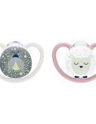 NUK Perfect Match Air Night 6-18 m suzetă Firefly/Sheep 2 buc