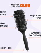 Olivia Garden Club The Glow Blowout Ceramic Round Brush Black perie rotundă pentru păr 1 buc