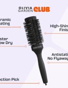 Olivia Garden Club The Glow Blowout Ceramic Round Brush Black perie rotundă pentru păr M 1 buc