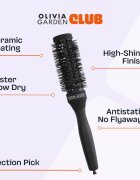 Olivia Garden Club The Glow Blowout Ceramic Round Brush Black perie rotundă pentru păr S 1 buc