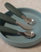 Petite&Mars Take&Match Stainless Steel Cutlery Set tacâmuri pentru copii Dusty Rose 12m+ 3 buc