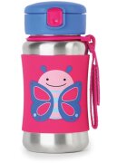 Skip Hop Zoo Straw Bottle sticlă inoxidabilă pentru apă cu pai Butterfly 12 m+ 1 buc