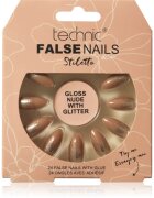 Technic Cosmetics False Nails Stiletto unghii artificiale Gloss Nude with Glitter 24 buc