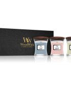 Woodwick Evening Onyx & Solar Ylang & Coastal Sunset set cadou cu fitil din lemn (gift box) 1 buc