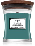 Woodwick Evergreen Cashmere lumânare parfumată cu fitil din lemn 85 g
