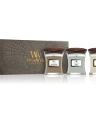 Woodwick Fireside + White Teak + Sand & Driftwood set cadou 3x85 g