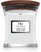 Woodwick Lavender & Cedar lumânare parfumată cu fitil din lemn 85 g