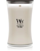 Woodwick Tonka & Almond Milk lumânare parfumată cu fitil din lemn 610 g