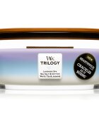 Woodwick Trilogy Calming Retreat lumânare parfumată cu fitil din lemn (hearthwick) 453.6 g