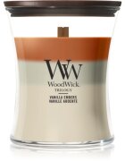 Woodwick Trilogy Vanilla Embers lumânare parfumată cu fitil din lemn 275 g