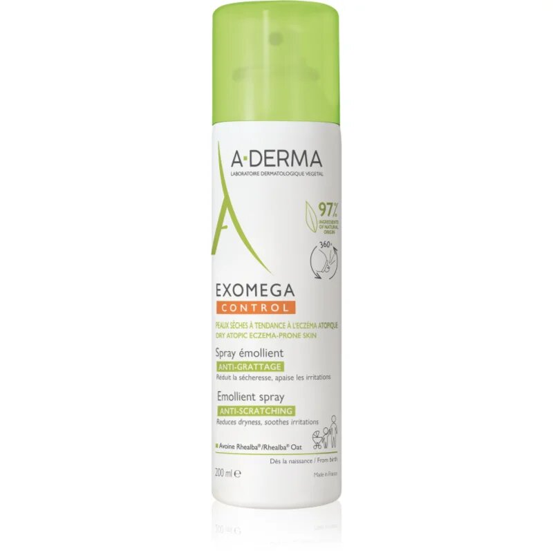 A-Derma Exomega Control Emollient spray cremă hidratantă pentru întărirea barierei de apărare a epidermei sensibile și atopice Spray 200 ml
