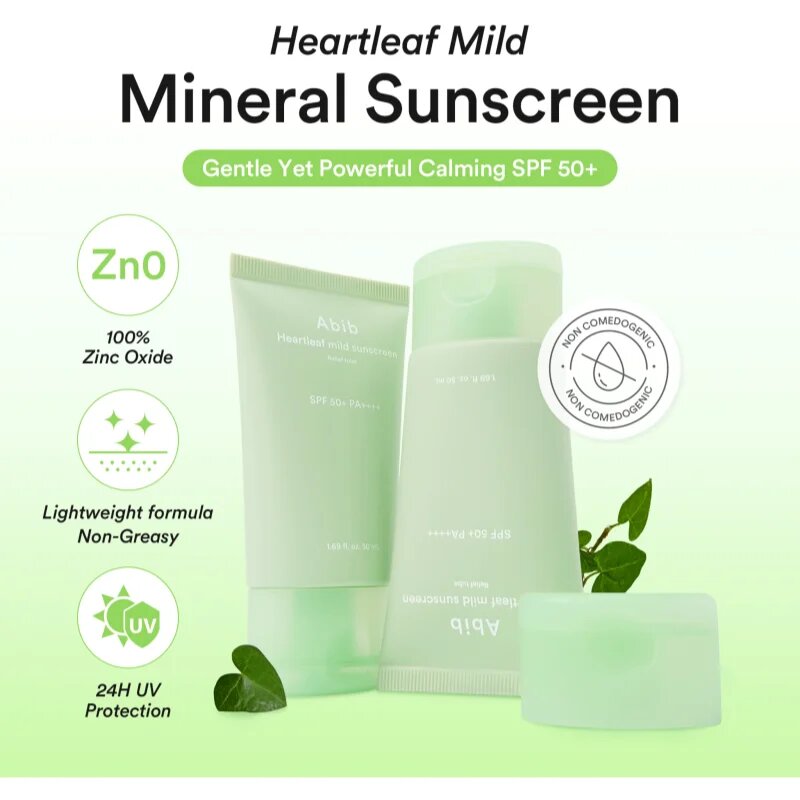 Abib Heartleaf Mild Sunscreen Relief Tube crema de soare pentru fata cu efect calmant SPF 50+ 50 ml