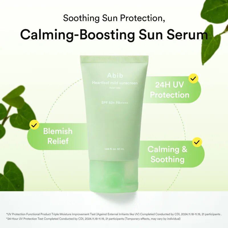 Abib Heartleaf Mild Sunscreen Relief Tube crema de soare pentru fata cu efect calmant SPF 50+ 50 ml