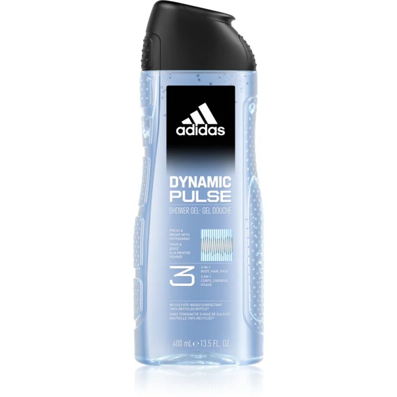 Adidas Dynamic Pulse gel de dus pentru față corp și păr 3 in 1 400 ml