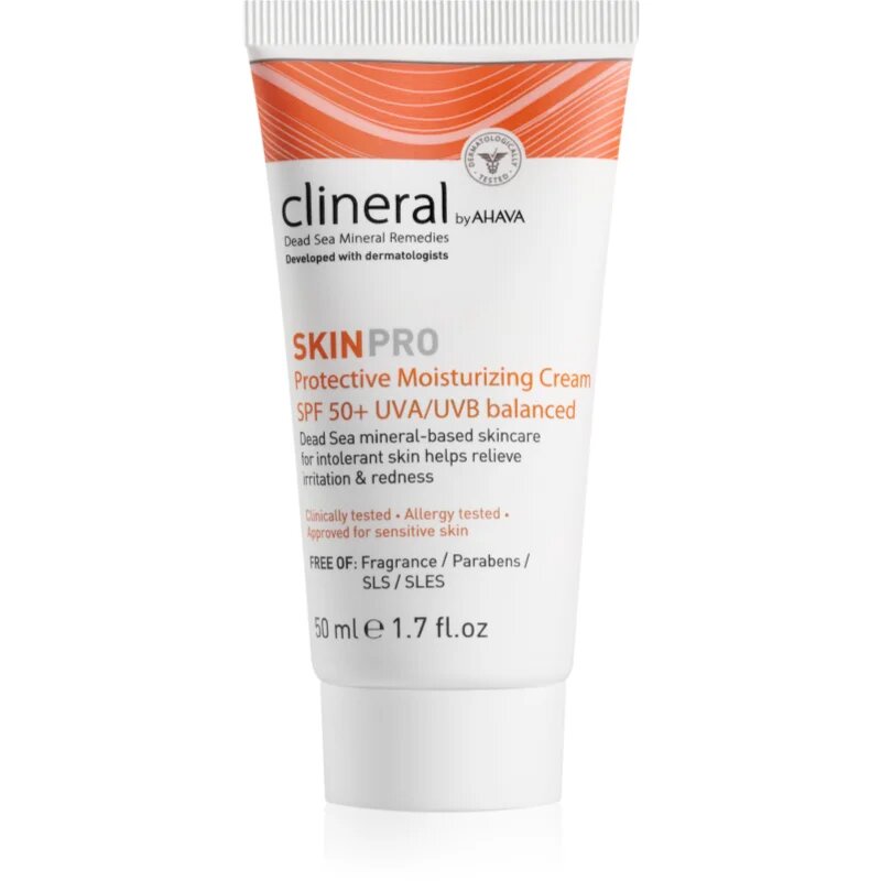 Ahava Clineral SKINPRO hidratant si pentru protectie solara pentru piele sensibila si intoleranta SPF 50 50 ml
