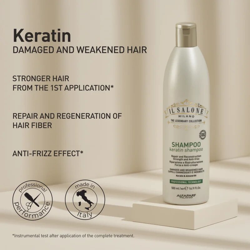 Alfaparf Milano Il Salone Milano Keratin șampon regenerator pentru par deteriorat 500 ml