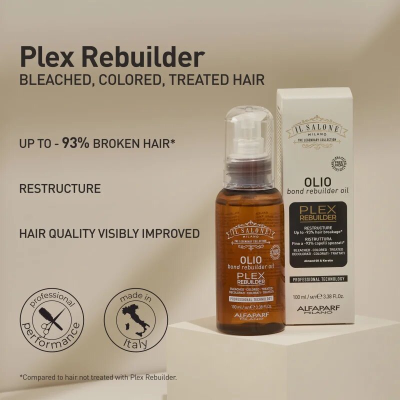 Alfaparf Milano Il Salone Milano Plex Rebuilder ulei pentru par pentru părul decolorat vopsit și tratat chimic 100 ml