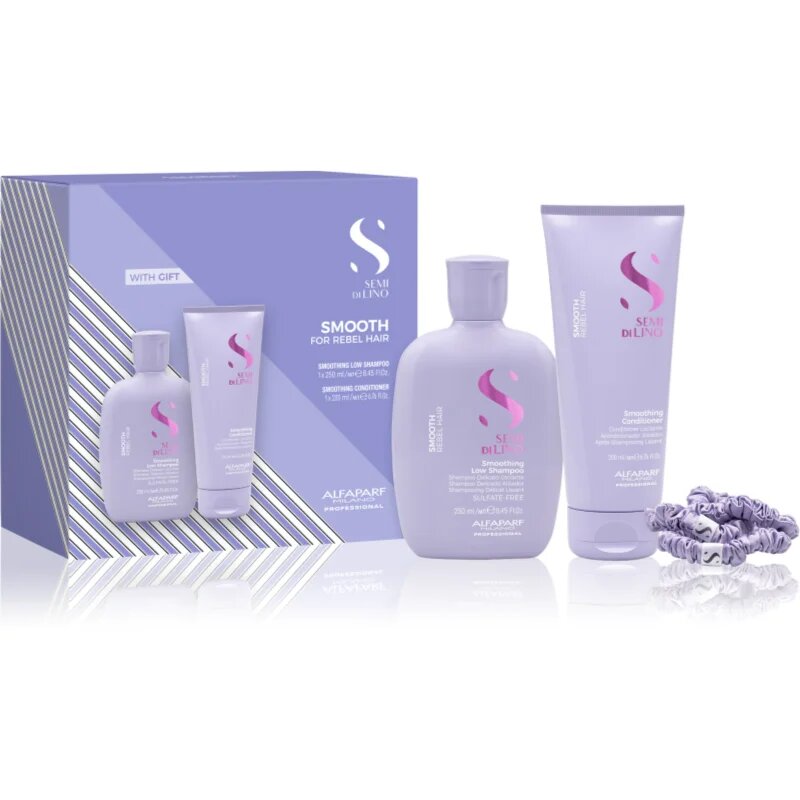 Alfaparf Milano Semi di Lino Smooth Duo Kit set cadou pentru par indisciplinat 3 buc