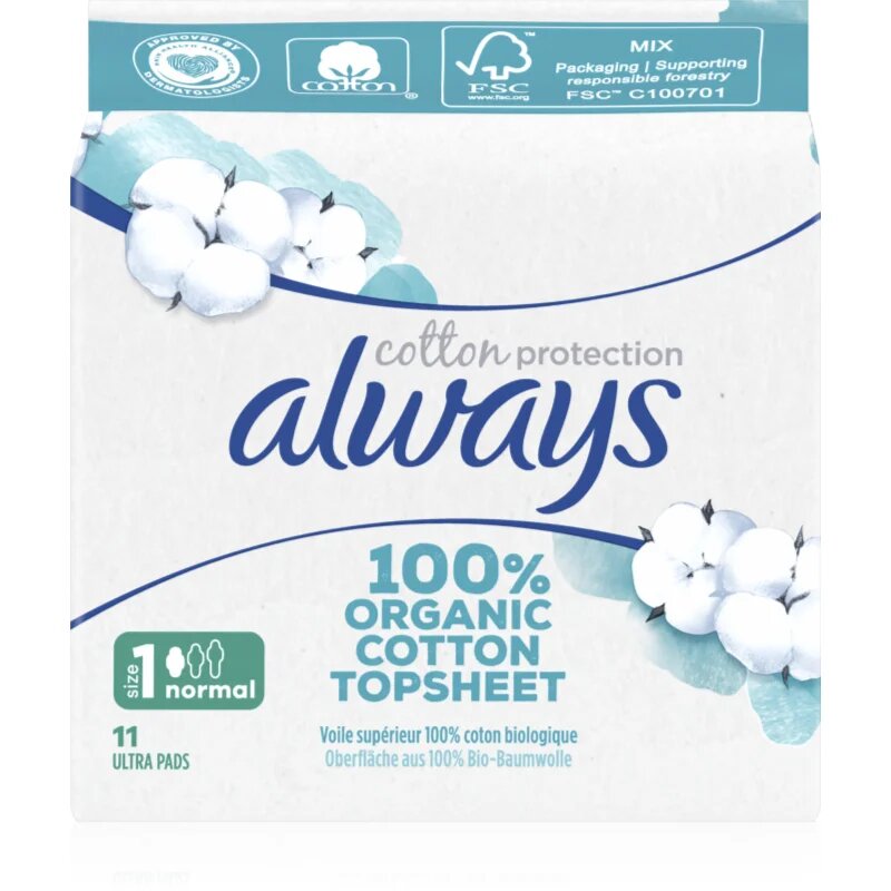 Always Cotton Protection Normal absorbante fara parfum 11 buc