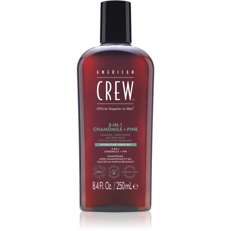 American Crew 3 in 1 Chamimile + Pine șampon balsam și gel de duș 3 în 1 pentru barbati 250 ml
