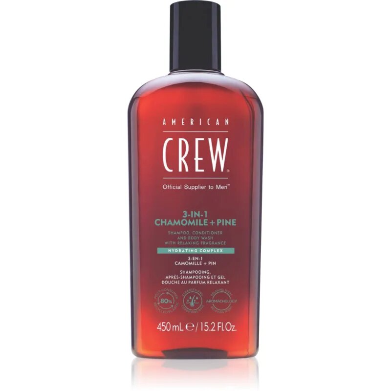 American Crew 3 in 1 Chamimile + Pine șampon balsam și gel de duș 3 în 1 pentru barbati 450 ml
