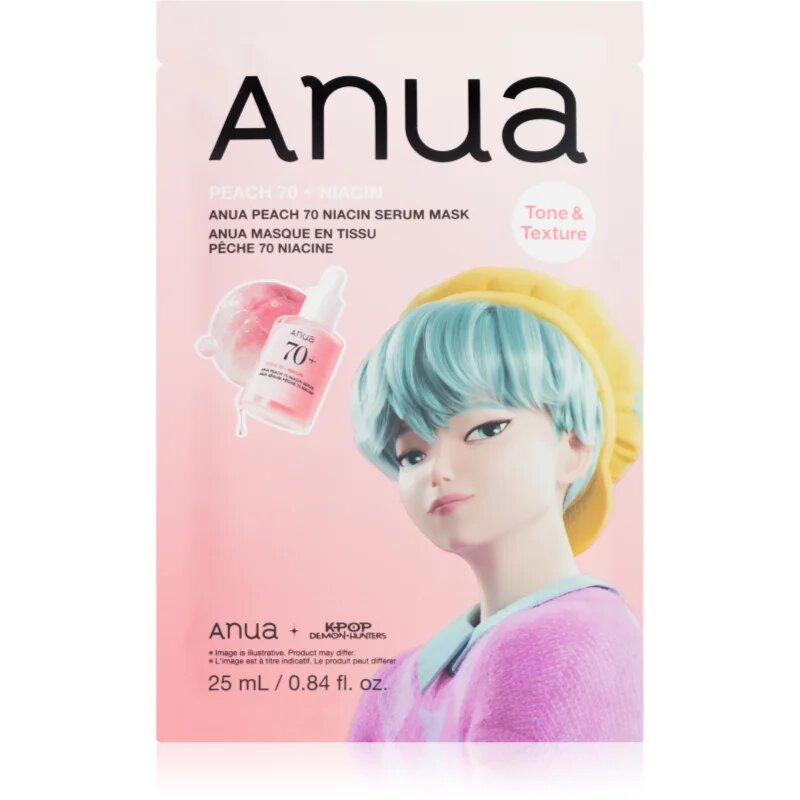 Anua K-Pop Demon Hunters Peach 70% Niacin Mask masca pentru albirea tenului cu colagen 1 buc