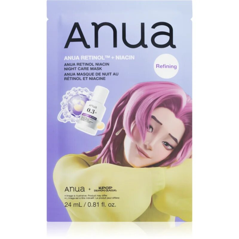 Anua K-Pop Demon Hunters Retinol Niacin Night Care Mask mască de noapte pentru reînnoirea pielii pentru riduri 24 ml