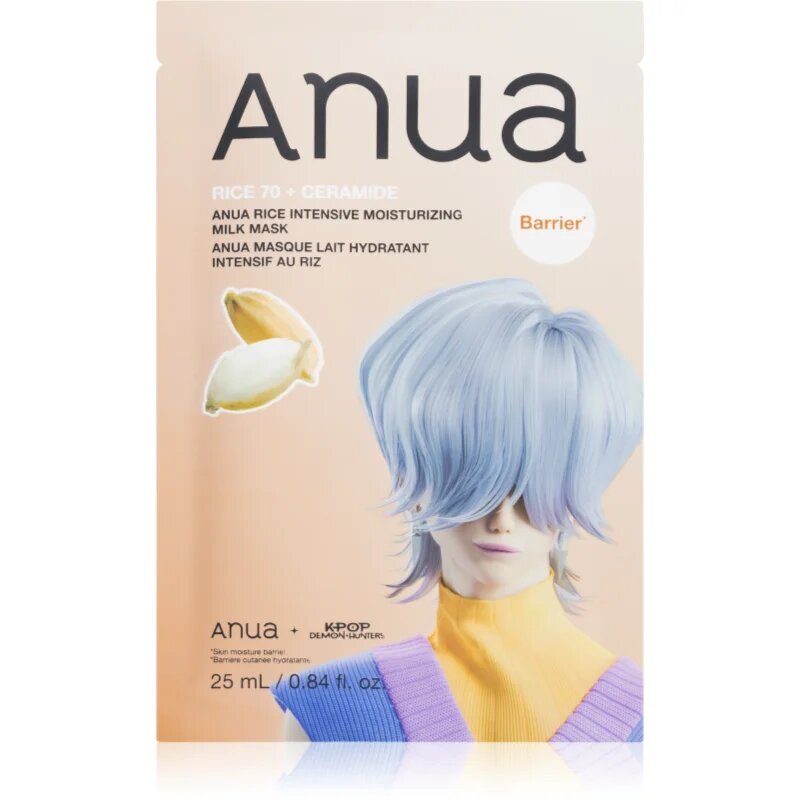 Anua K-Pop Demon Hunters Rice 70 + Ceramide mască textilă de îngrijire pentru fortificarea barierei cutanate 25 ml
